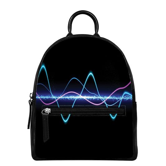 Pink And Teal Sound Wave Print Leather Backpack