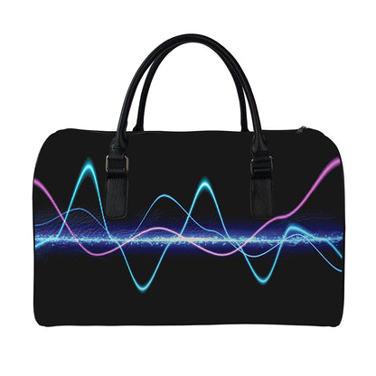Pink And Teal Sound Wave Print Leather Duffle Bag