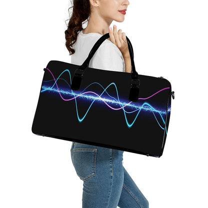 Pink And Teal Sound Wave Print Leather Duffle Bag
