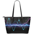 Pink And Teal Sound Wave Print Leather Tote Bag With Zipper