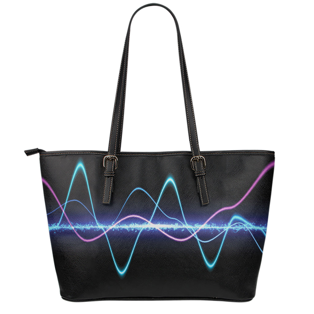 Pink And Teal Sound Wave Print Leather Tote Bag