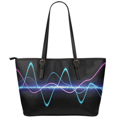 Pink And Teal Sound Wave Print Leather Tote Bag