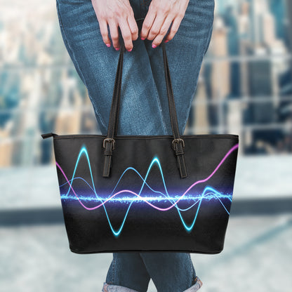 Pink And Teal Sound Wave Print Leather Tote Bag