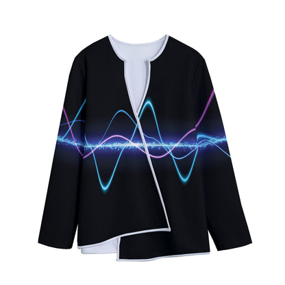 Pink And Teal Sound Wave Print Long Sleeve Short Coat