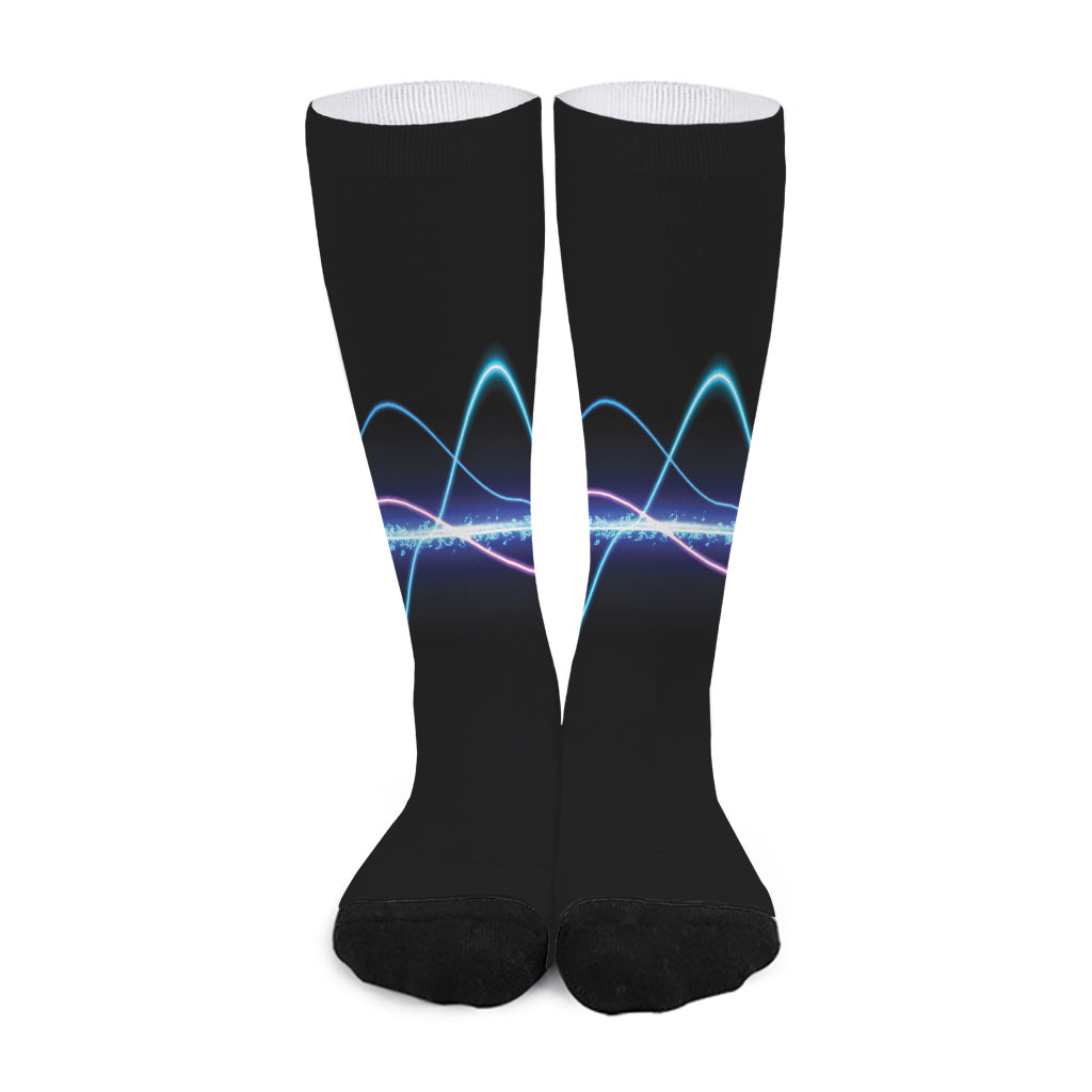 Pink And Teal Sound Wave Print Long Socks