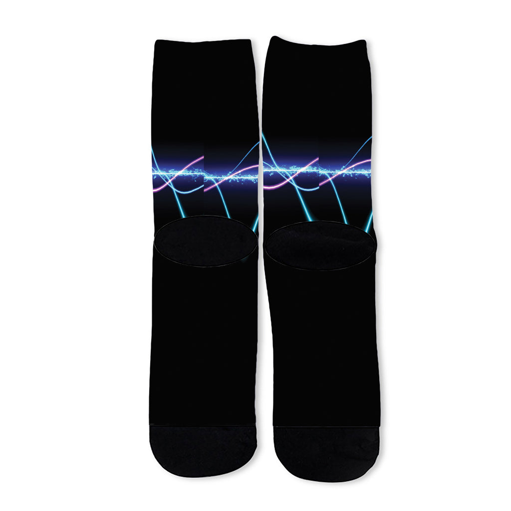 Pink And Teal Sound Wave Print Long Socks