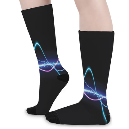 Pink And Teal Sound Wave Print Long Socks
