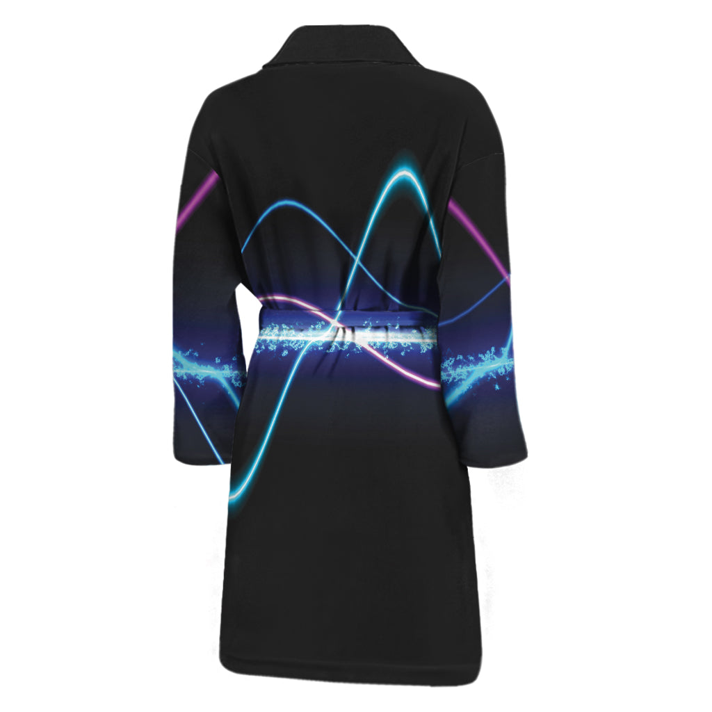 Pink And Teal Sound Wave Print Men's Bathrobe