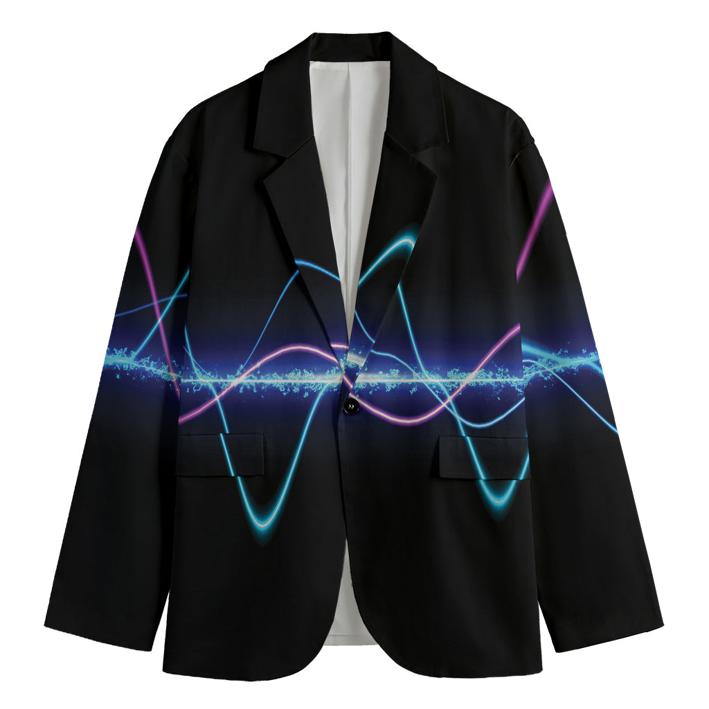 Pink And Teal Sound Wave Print Men's Blazer