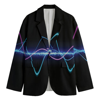 Pink And Teal Sound Wave Print Men's Blazer