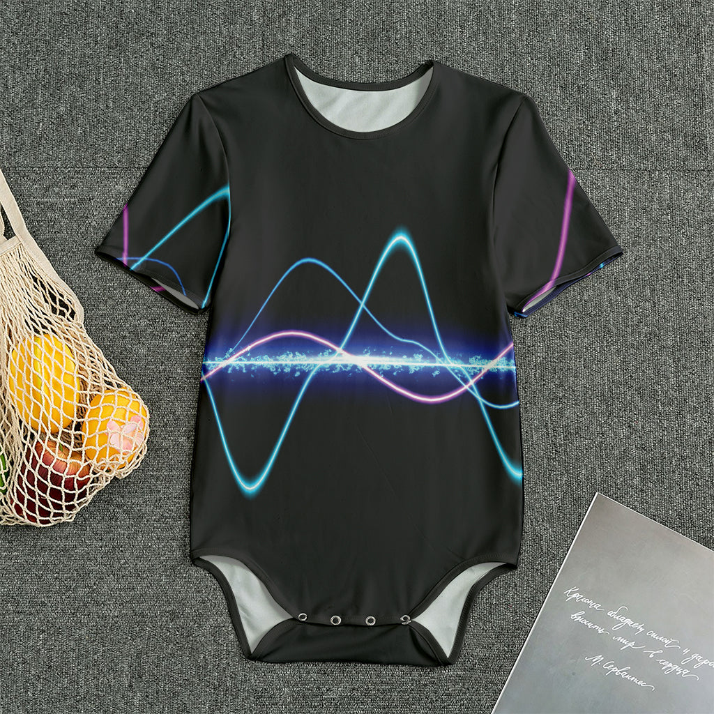 Pink And Teal Sound Wave Print Men's Bodysuit