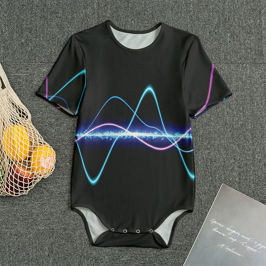 Pink And Teal Sound Wave Print Men's Bodysuit