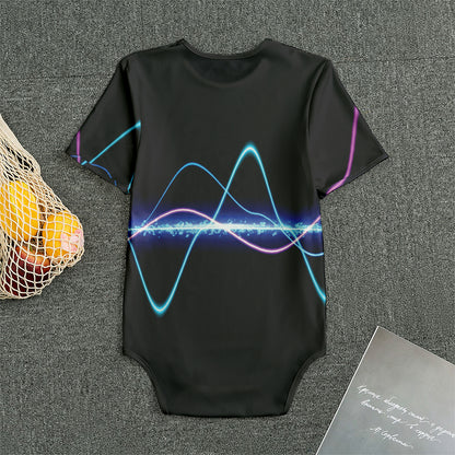 Pink And Teal Sound Wave Print Men's Bodysuit