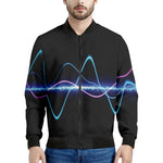 Pink And Teal Sound Wave Print Men's Bomber Jacket