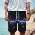 Pink And Teal Sound Wave Print Men's Cargo Shorts