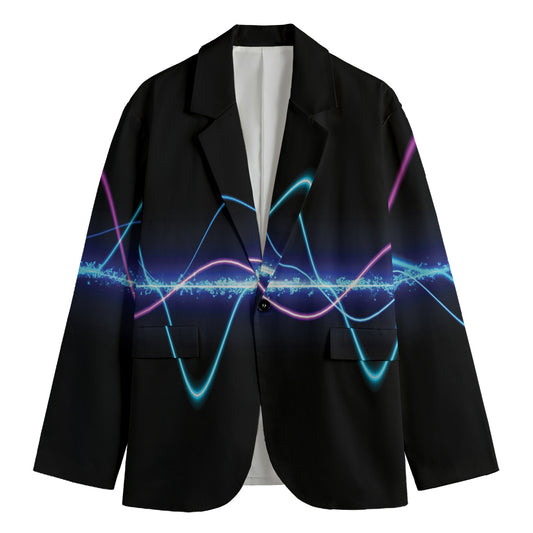 Pink And Teal Sound Wave Print Men's Cotton Blazer
