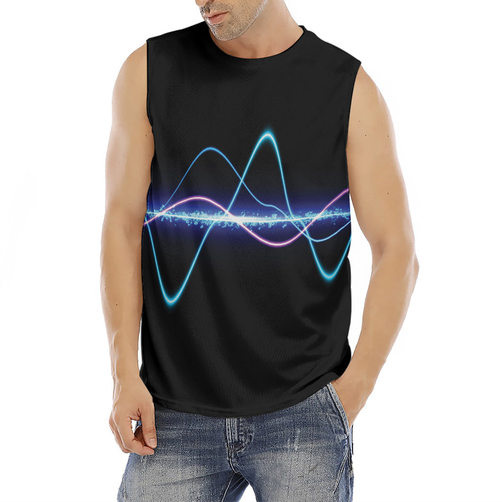Pink And Teal Sound Wave Print Men's Fitness Tank Top