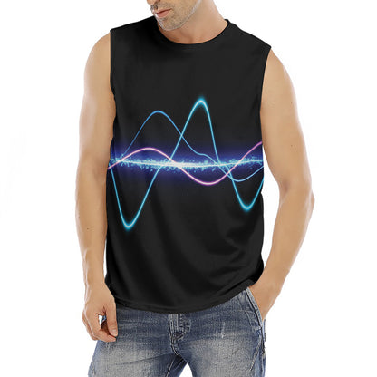 Pink And Teal Sound Wave Print Men's Fitness Tank Top