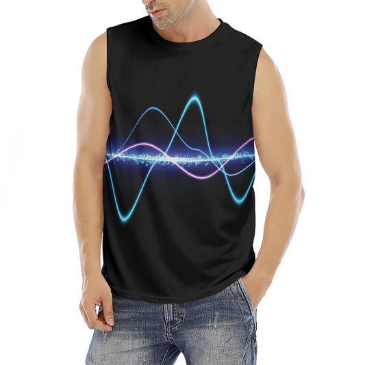 Pink And Teal Sound Wave Print Men's Fitness Tank Top