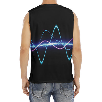 Pink And Teal Sound Wave Print Men's Fitness Tank Top