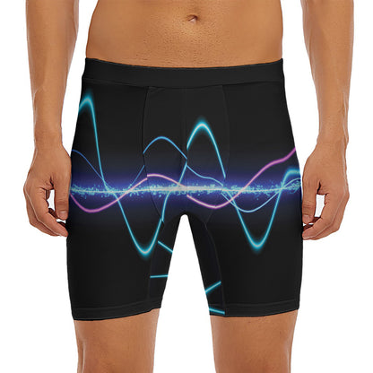 Pink And Teal Sound Wave Print Men's Long Boxer Briefs