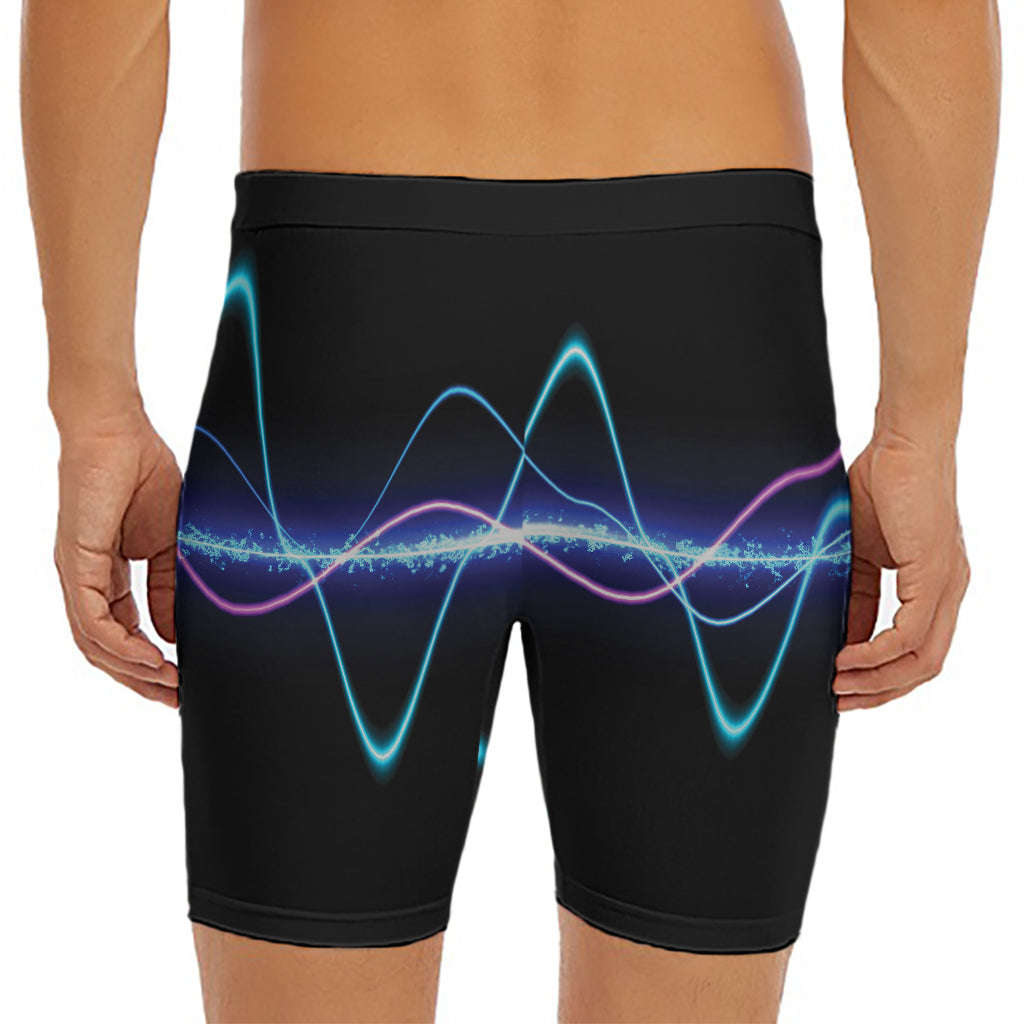 Pink And Teal Sound Wave Print Men's Long Boxer Briefs