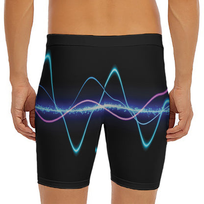 Pink And Teal Sound Wave Print Men's Long Boxer Briefs