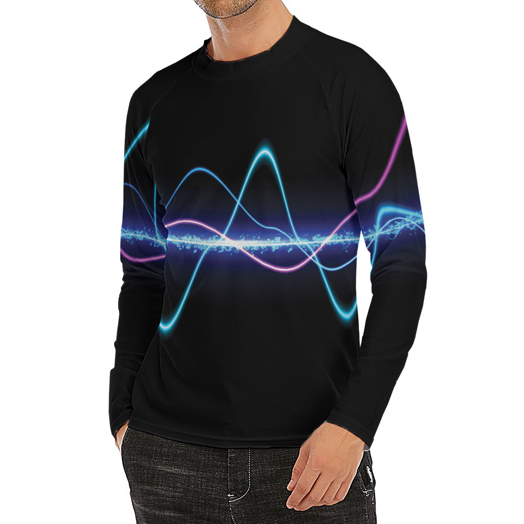 Pink And Teal Sound Wave Print Men's Long Sleeve Rash Guard
