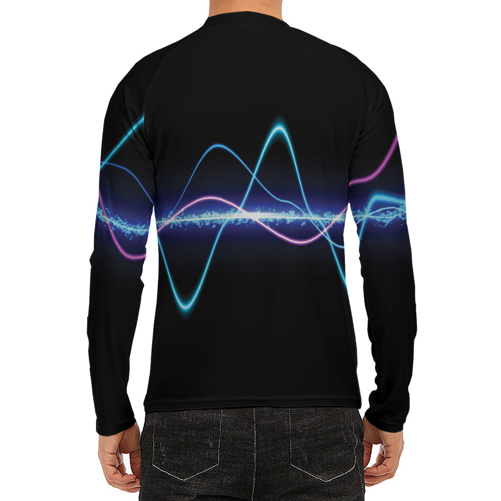 Pink And Teal Sound Wave Print Men's Long Sleeve Rash Guard