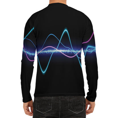 Pink And Teal Sound Wave Print Men's Long Sleeve Rash Guard