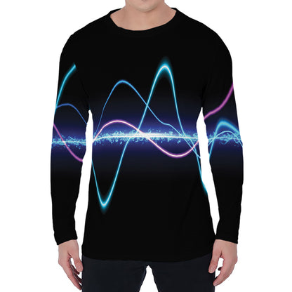 Pink And Teal Sound Wave Print Men's Long Sleeve T-Shirt