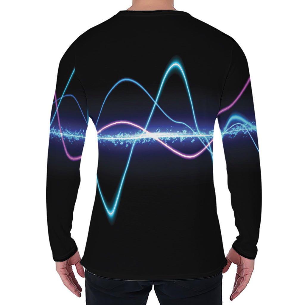 Pink And Teal Sound Wave Print Men's Long Sleeve T-Shirt