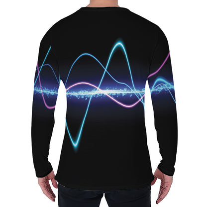 Pink And Teal Sound Wave Print Men's Long Sleeve T-Shirt