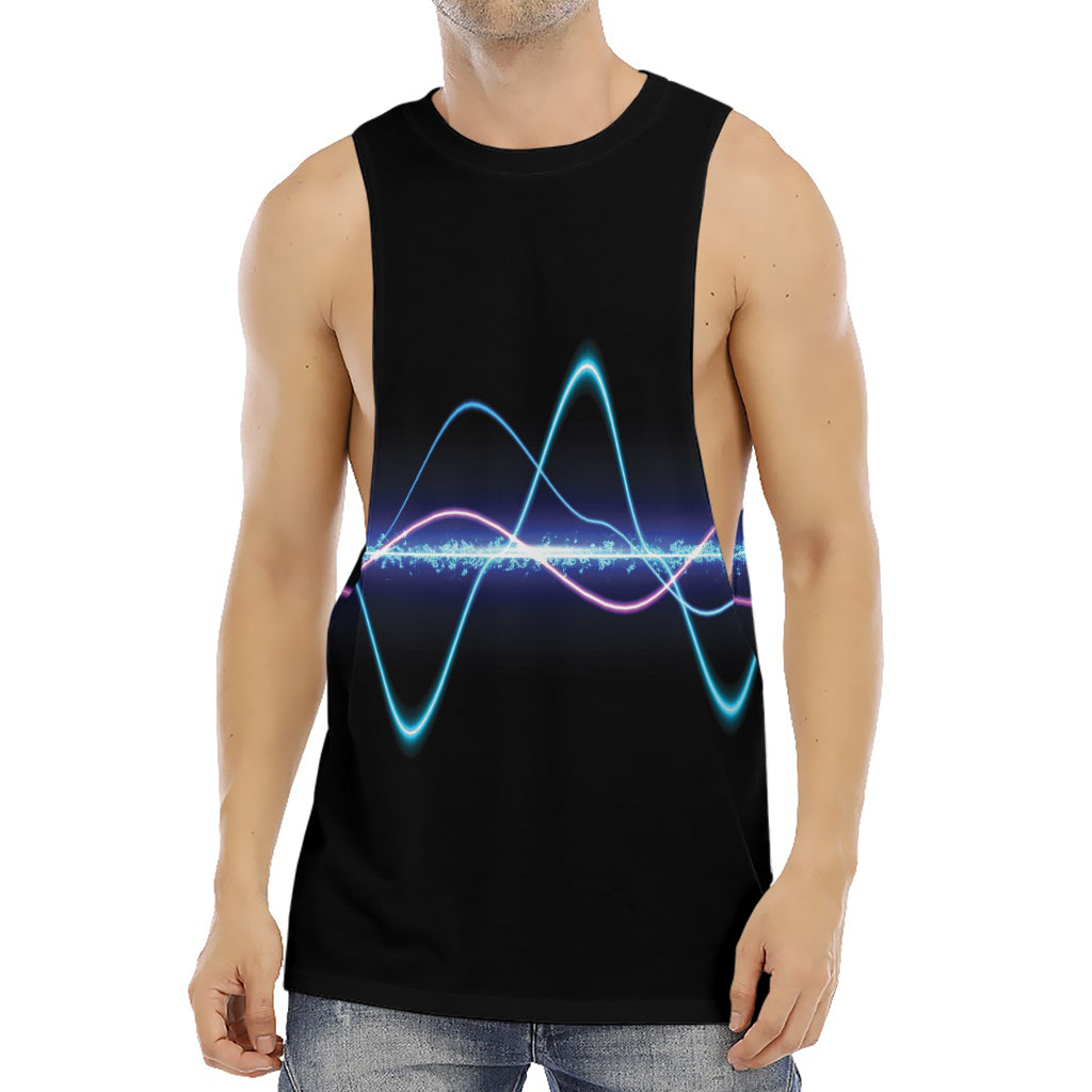 Pink And Teal Sound Wave Print Men's Muscle Tank Top