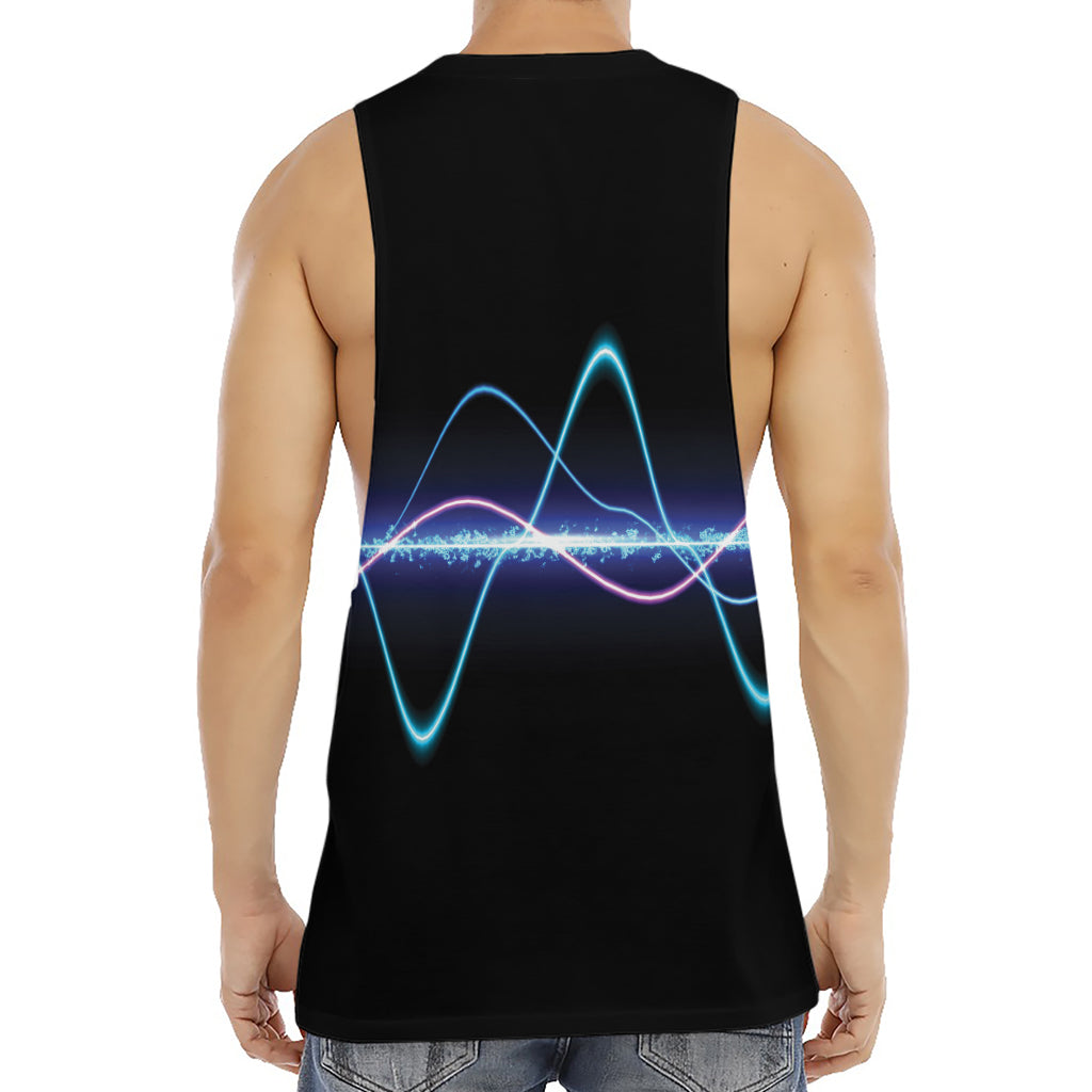 Pink And Teal Sound Wave Print Men's Muscle Tank Top