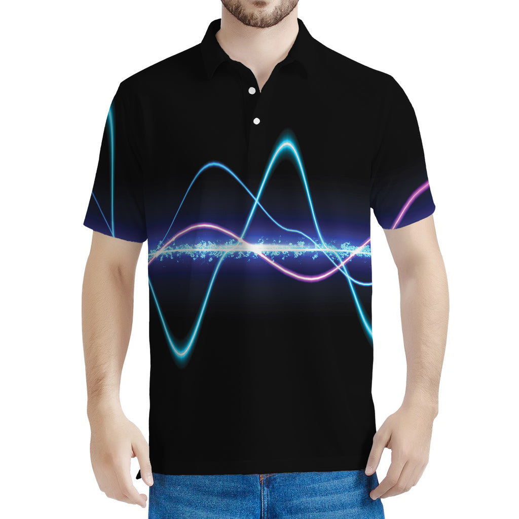 Pink And Teal Sound Wave Print Men's Polo Shirt