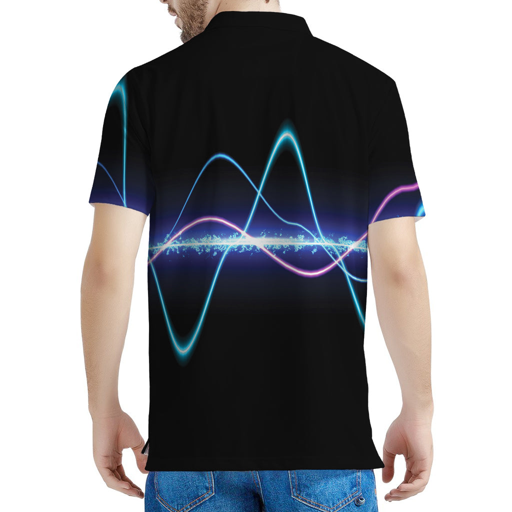 Pink And Teal Sound Wave Print Men's Polo Shirt