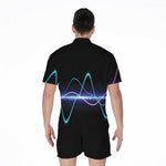 Pink And Teal Sound Wave Print Men's Rompers