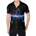 Pink And Teal Sound Wave Print Men's Shirt