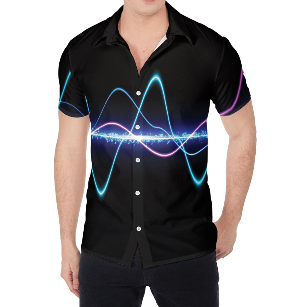 Pink And Teal Sound Wave Print Men's Shirt
