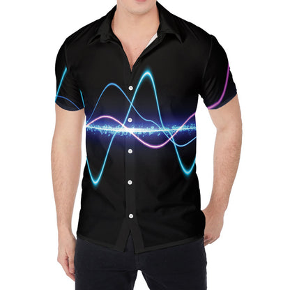 Pink And Teal Sound Wave Print Men's Shirt