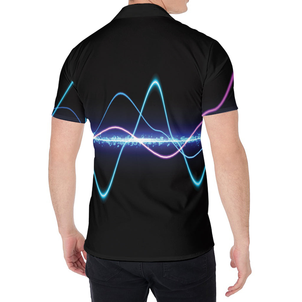 Pink And Teal Sound Wave Print Men's Shirt