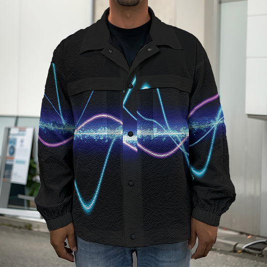 Pink And Teal Sound Wave Print Men's Shirt Jacket