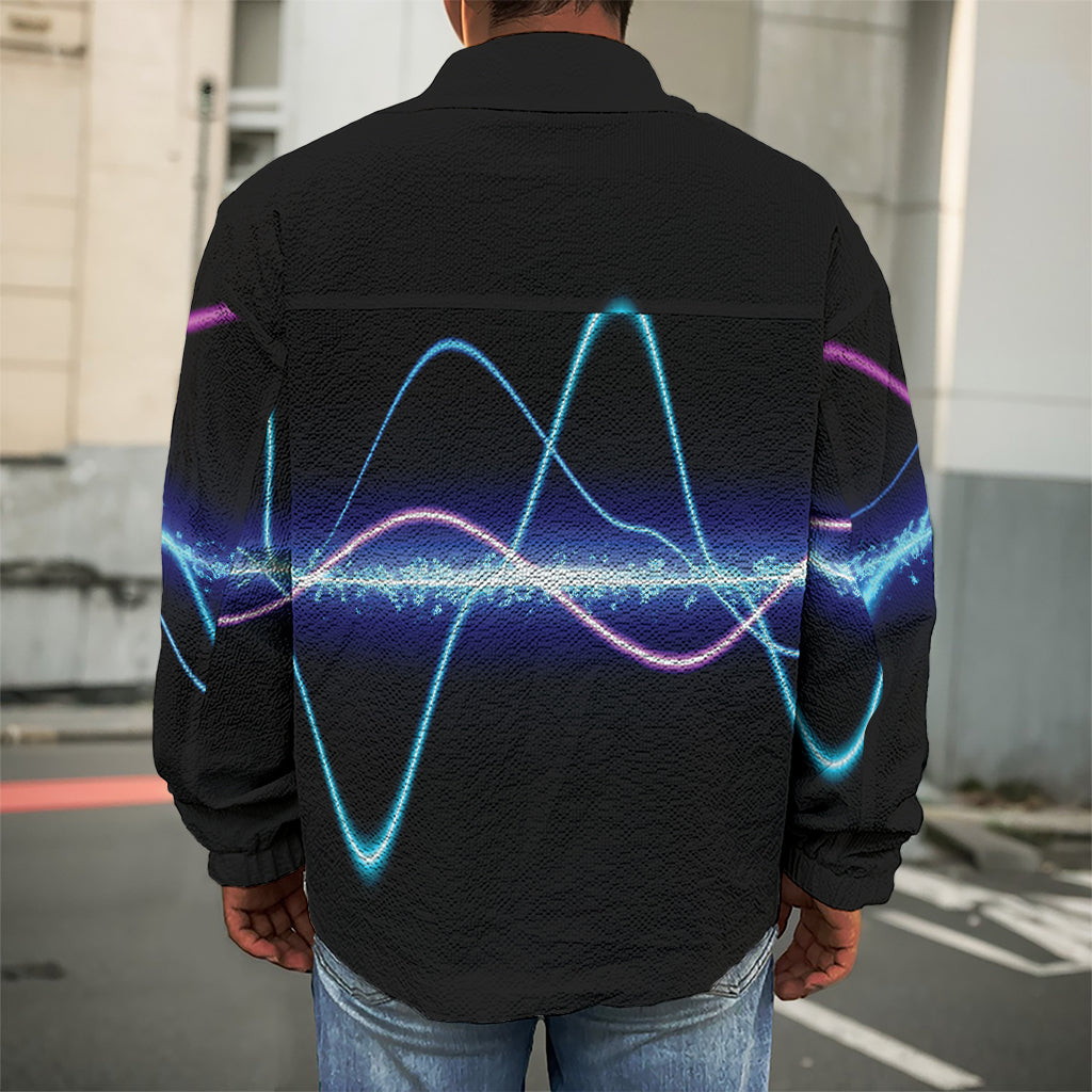 Pink And Teal Sound Wave Print Men's Shirt Jacket