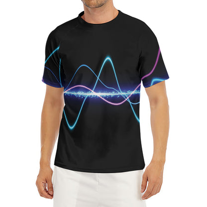 Pink And Teal Sound Wave Print Men's Short Sleeve Rash Guard