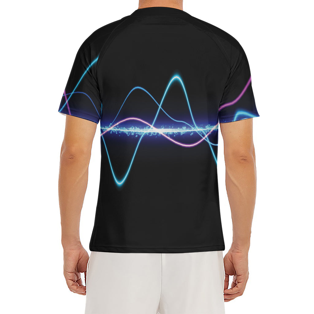 Pink And Teal Sound Wave Print Men's Short Sleeve Rash Guard