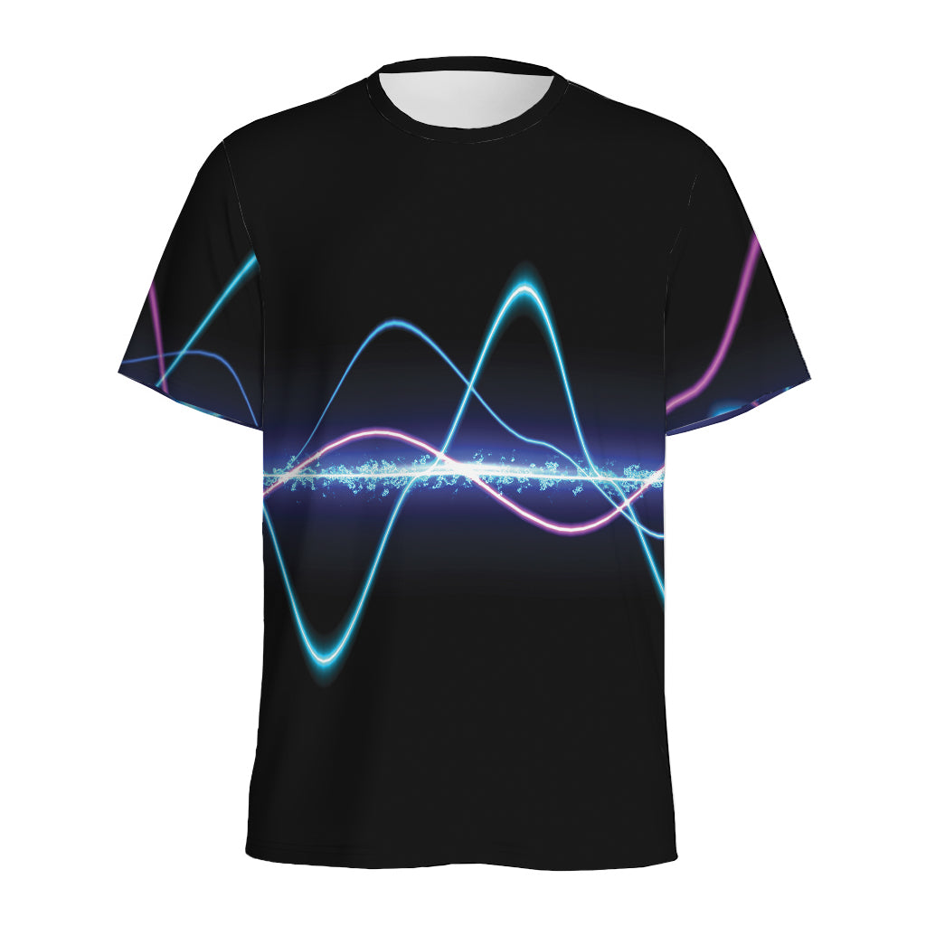 Pink And Teal Sound Wave Print Men's Sports T-Shirt
