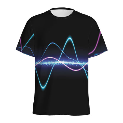 Pink And Teal Sound Wave Print Men's Sports T-Shirt