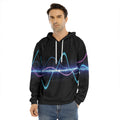 Pink And Teal Sound Wave Print Men's Velvet Pullover Hoodie