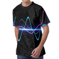 Pink And Teal Sound Wave Print Men's Velvet T-Shirt